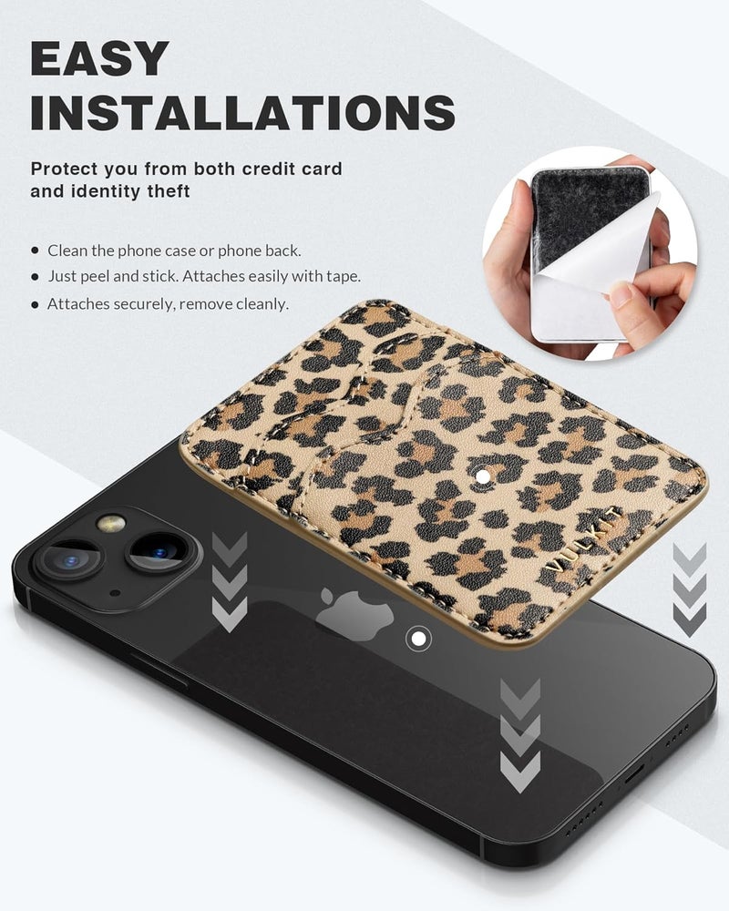 VULKIT Stick on Card Holder Compatible for iphone Leather Cell Phone Wallet Credit Card Case Strong Sticker for Women - Image 5